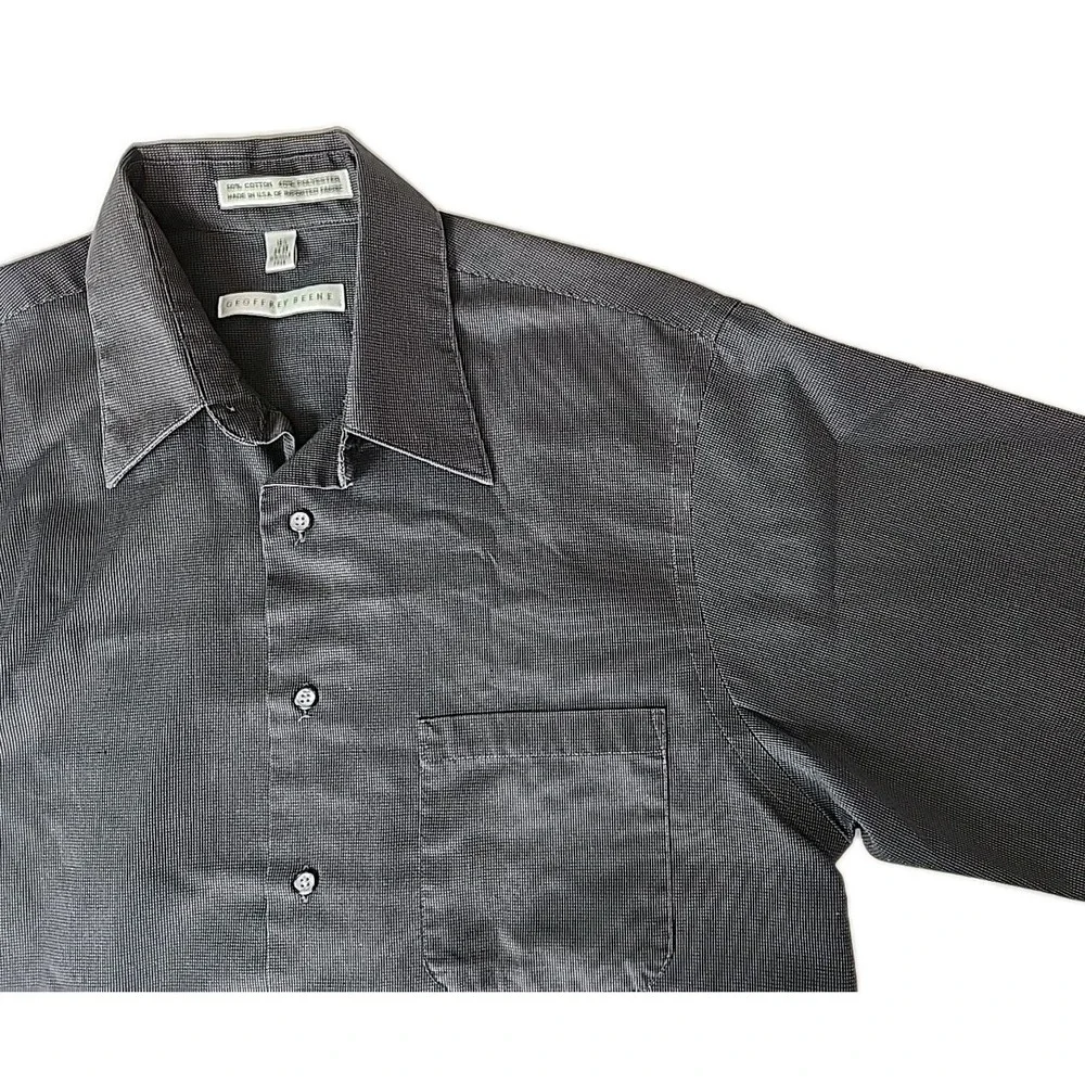 Geoffrey Beene Men's 34/35 15.5 Wrinkle-Free Slim Fit Gray Long Sleeve Dress EUC